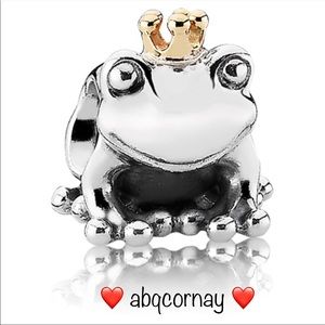 EUC Pandora 791118 Sterling Silver Frog Prince Fantasy Charm w/ 14k Gold Crown